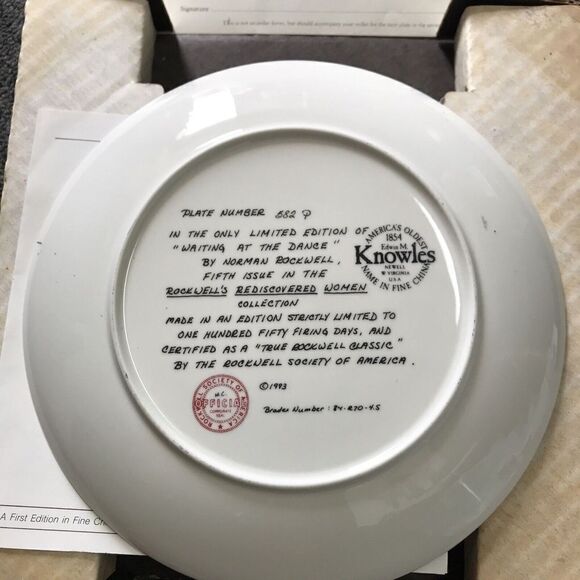 Collector Plate, "Waiting at the Dance" Norman Rockwell  Edwin M. Knowles #582 - Picture 6 of 6